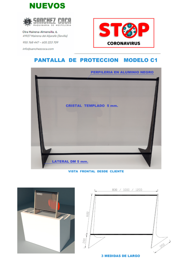 😷MAMPARAS protectoras CORONAVIRUS COVID19 modelo C1-100 1