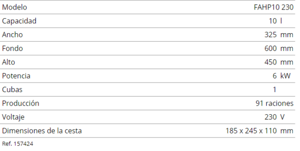 FREIDORA DE ACEITE CON CABEZAL FIJO modelo FAHP 10 230 V 2